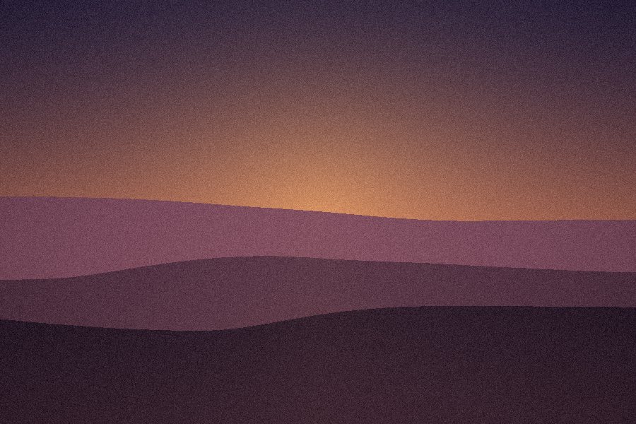 Rose-coloured dunes under an amber and violet dusk sky